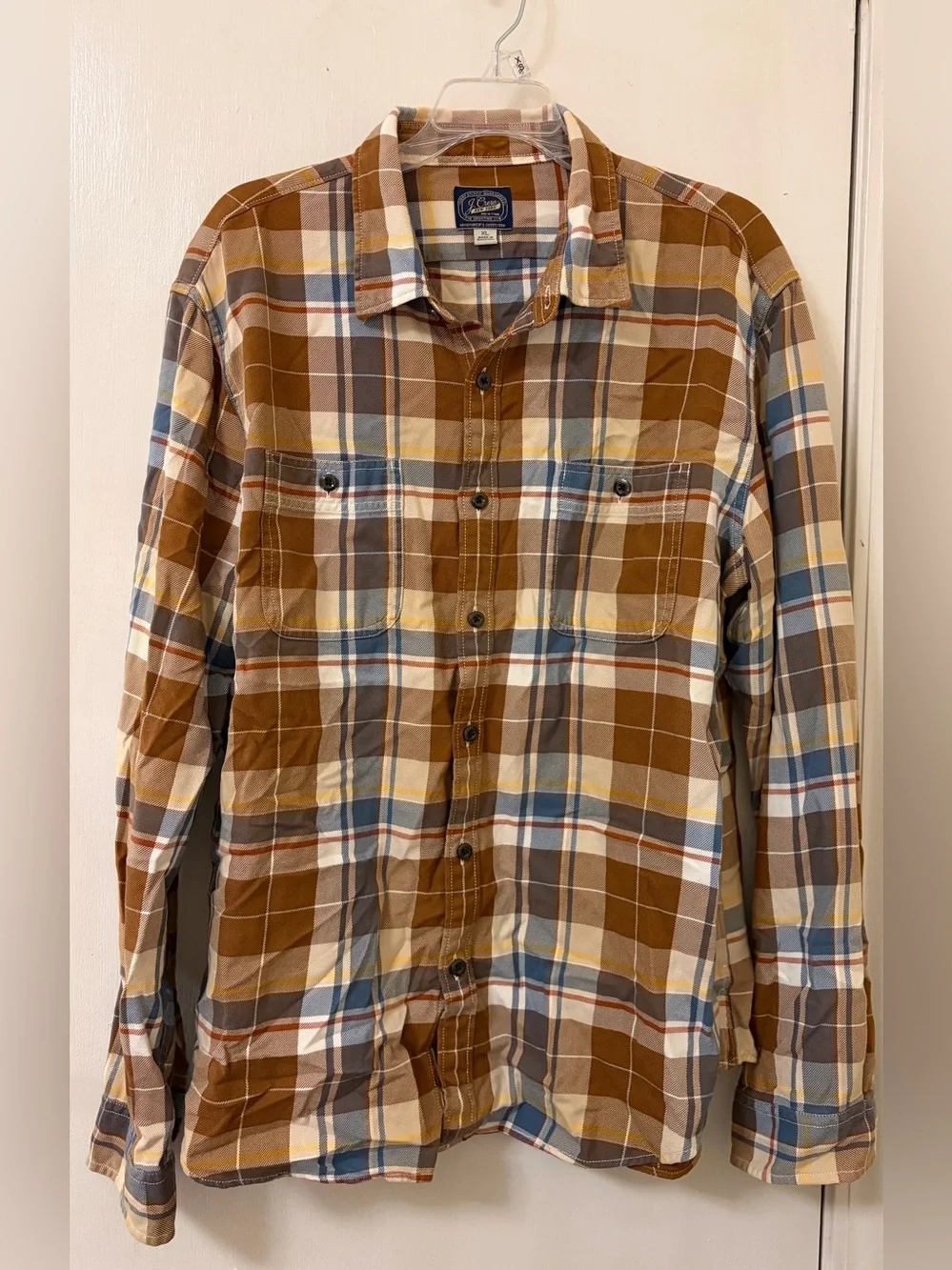 J. Crew Brown, Cream & Blue Plaid Shirt